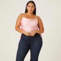 Curve Shiny Side Ruched Tank Tops Pink 1XL -2020AVE