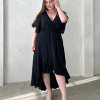 Curve Short Sleeve High Low Dress Plus Size Dresses Black 1XL -2020AVE