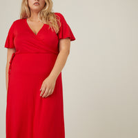 Curve Short Sleeve Maxi Wrap Dress Plus Size Dresses Red 1XL -2020AVE
