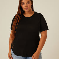 Curve Side Button Tee Plus Size Tops -2020AVE