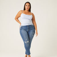 Curve Side Ruched Tank Plus Size Tops Blue 1XL -2020AVE
