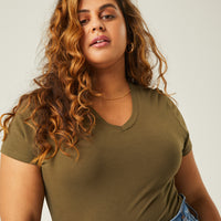 Curve Simple Loose Tee Plus Size Tops Olive XL -2020AVE