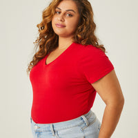 Curve Simple Loose Tee Plus Size Tops Red XL -2020AVE