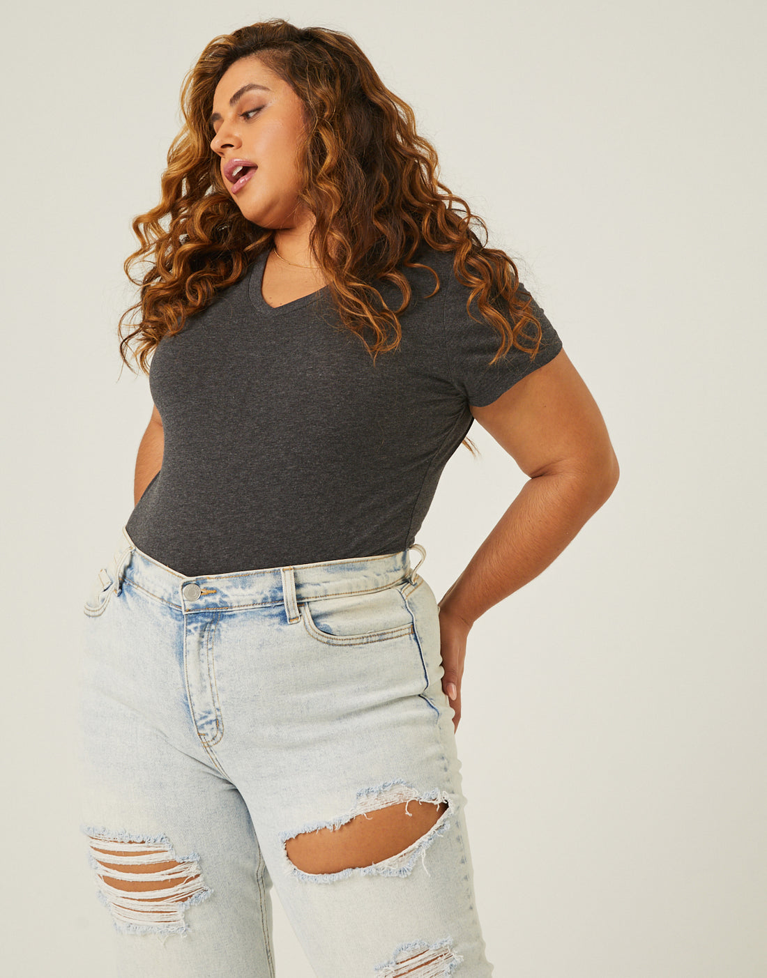 Curve Simple Loose Tee Plus Size Tops Charcoal XL -2020AVE