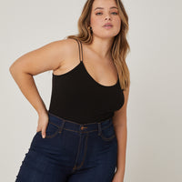 Curve Simple Ribbed Bodysuit Plus Size Tops Black 1XL -2020AVE