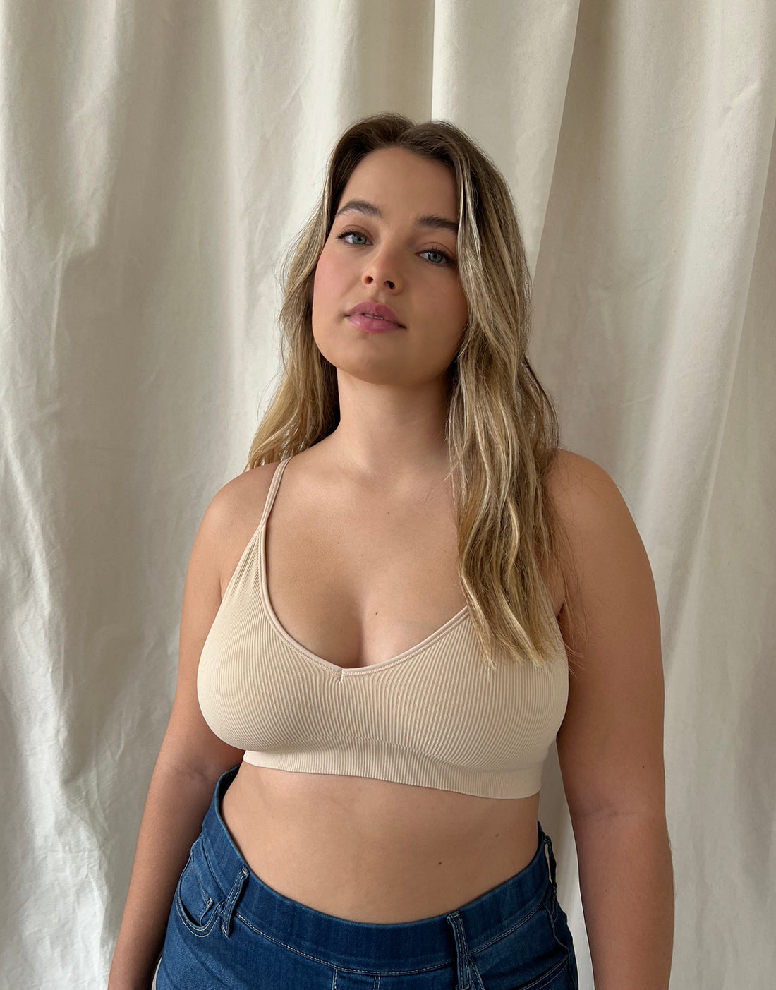 Curve Simple Ribbed Padded Bralette Plus Size Intimates Nude Plus Size One Size -2020AVE