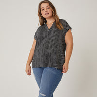 Curve Sketched Lines Printed Top Plus Size Tops Black 1XL -2020AVE