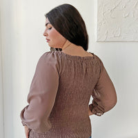 Curve Smocked Back Long Sleeve Blouse Plus Size Tops -2020AVE