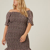 Curve Smocked Chiffon Mini Dress Plus Size Dresses Black 1XL -2020AVE