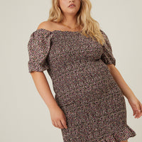 Curve Smocked Chiffon Mini Dress Plus Size Dresses -2020AVE