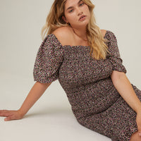Curve Smocked Chiffon Mini Dress Plus Size Dresses -2020AVE