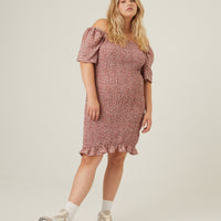 Curve Smocked Chiffon Mini Dress Plus Size Dresses Pink 1XL -2020AVE