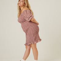 Curve Smocked Chiffon Mini Dress Plus Size Dresses -2020AVE