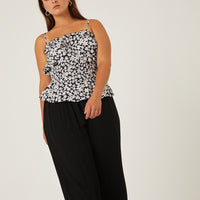 Curve Smocked Contrast Floral Tank Plus Size Tops -2020AVE