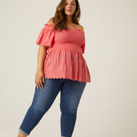 Curve Smocked Eyelet Lace Top Plus Size Tops -2020AVE