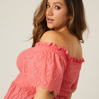 Curve Smocked Eyelet Lace Top Plus Size Tops -2020AVE