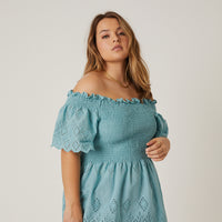 Curve Smocked Eyelet Lace Top Plus Size Tops -2020AVE