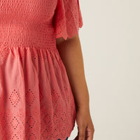 Curve Smocked Eyelet Lace Top Plus Size Tops -2020AVE