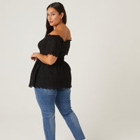 Curve Smocked Eyelet Lace Top Plus Size Tops -2020AVE