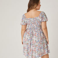 Curve Smocked Floral Babydoll Dress Plus Size Dresses -2020AVE