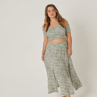 Curve Smocked Floral Midi Set Plus Size Matching Sets -2020AVE