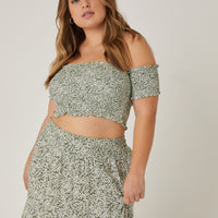 Curve Smocked Floral Midi Set Plus Size Matching Sets -2020AVE