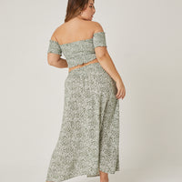 Curve Smocked Floral Midi Set Plus Size Matching Sets -2020AVE