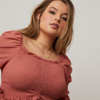 Curve Smocked Puff Sleeve Top Plus Size Tops -2020AVE