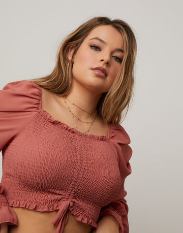 Curve Smocked Puff Sleeve Top Plus Size Tops -2020AVE
