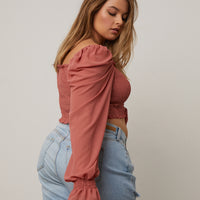 Curve Smocked Puff Sleeve Top Plus Size Tops -2020AVE