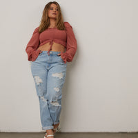 Curve Smocked Puff Sleeve Top Plus Size Tops -2020AVE