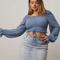 Curve Smocked Puff Sleeve Top Plus Size Tops -2020AVE