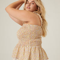 Curve Smocked Ruffle Floral Tank Plus Size Tops -2020AVE