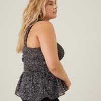 Curve Smocked Ruffle Floral Tank Plus Size Tops -2020AVE