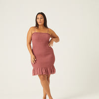 Curve Smocked Spaghetti Strap Dress Plus Size Dresses Mauve 1XL -2020AVE