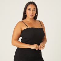 Curve Smocked Spaghetti Strap Dress Plus Size Dresses Black 1XL -2020AVE