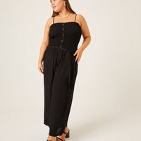 Curve Smocked Tie Belt Jumpsuit Plus Size Rompers + Jumpsuits -2020AVE