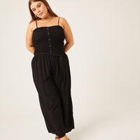 Curve Smocked Tie Belt Jumpsuit Plus Size Rompers + Jumpsuits Black 1XL -2020AVE