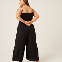 Curve Smocked Tie Belt Jumpsuit Plus Size Rompers + Jumpsuits -2020AVE