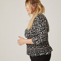 Curve Smocked Waist Floral Blouse Plus Size Tops -2020AVE
