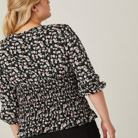 Curve Smocked Waist Floral Blouse Plus Size Tops -2020AVE