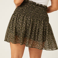 Curve Smocked Waist Floral Skirt Plus Size Bottoms -2020AVE