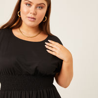 Curve Smocked Waist Simple Dress Plus Size Dresses -2020AVE