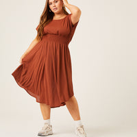 Curve Smocked Waist Simple Dress Plus Size Dresses -2020AVE