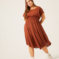 Curve Smocked Waist Simple Dress Plus Size Dresses Rust 1XL -2020AVE