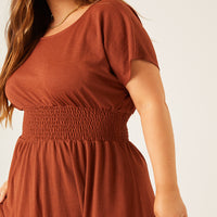 Curve Smocked Waist Simple Dress Plus Size Dresses -2020AVE