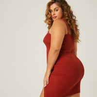 Curve Snap Detail Rib Knit Dress Plus Size Dresses -2020AVE