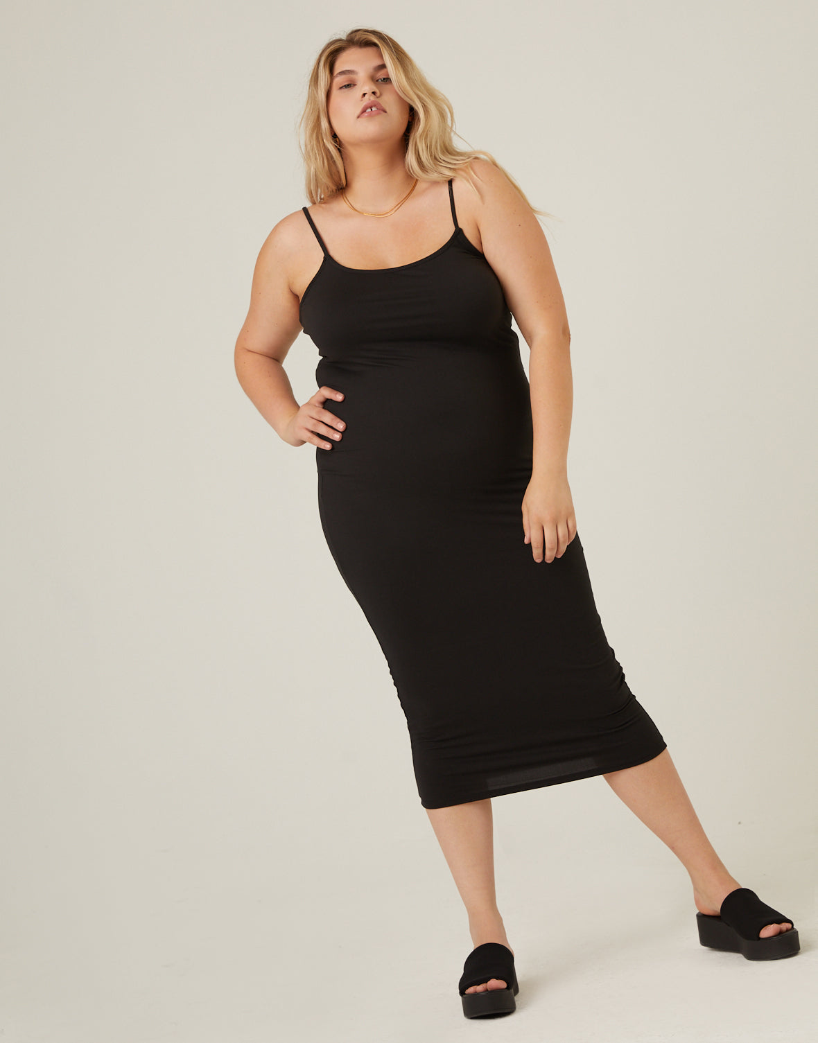 Plus Size Soft Bodycon Midi Dress Black / 1XL Plus Size Soft Bodycon Midi Dress – 2020AVE