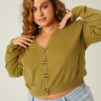 Curve Soft Button Down Cardigan Plus Size Outerwear Olive 1XL -2020AVE