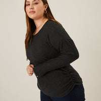 Curve Soft Ribbed Long Sleeve Tee Plus Size Tops Charcoal 1XL -2020AVE